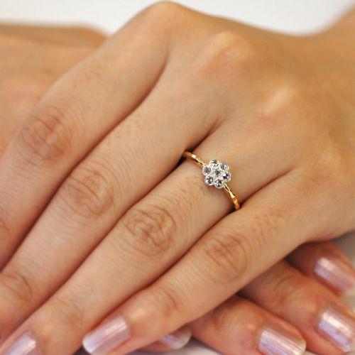 PT900 コンビ　ローズカットダイヤ カメリア リング K18 K10対応 誕生石 4月の画像