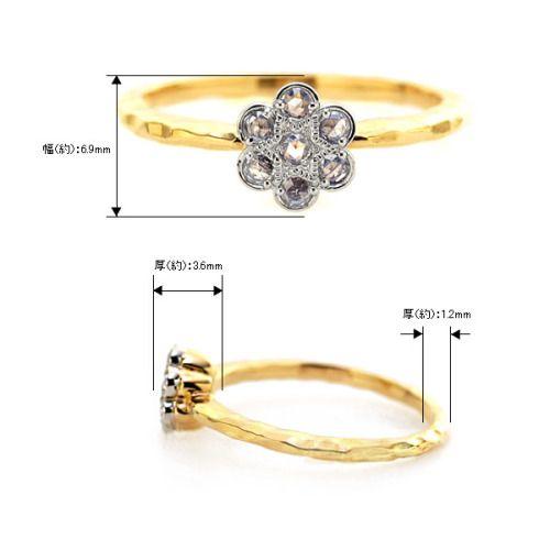 PT900 コンビ　ローズカットダイヤ カメリア リング K18 K10対応 誕生石 4月の画像