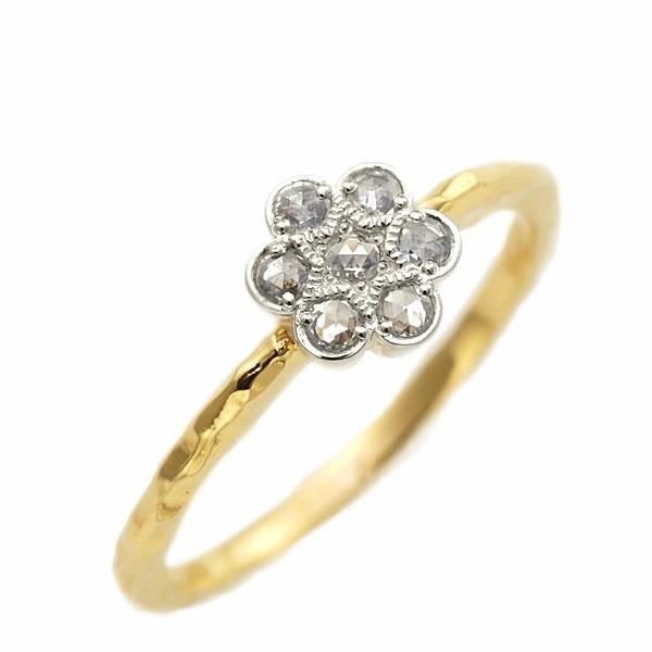 PT900 コンビ　ローズカットダイヤ カメリア リング K18 K10対応 誕生石 4月の画像