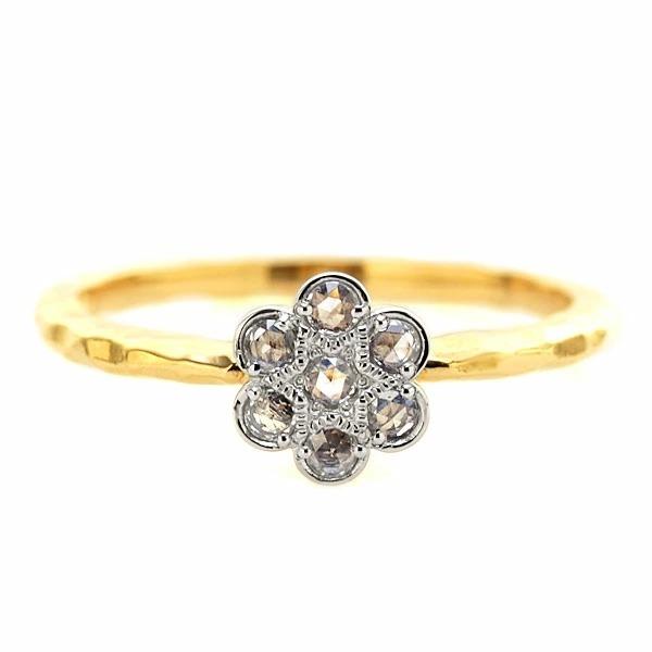 PT900 コンビ　ローズカットダイヤ カメリア リング K18 K10対応 誕生石 4月の画像