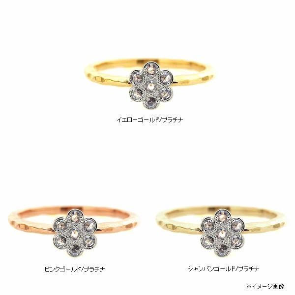 PT900 コンビ　ローズカットダイヤ カメリア リング K18 K10対応 誕生石 4月の画像