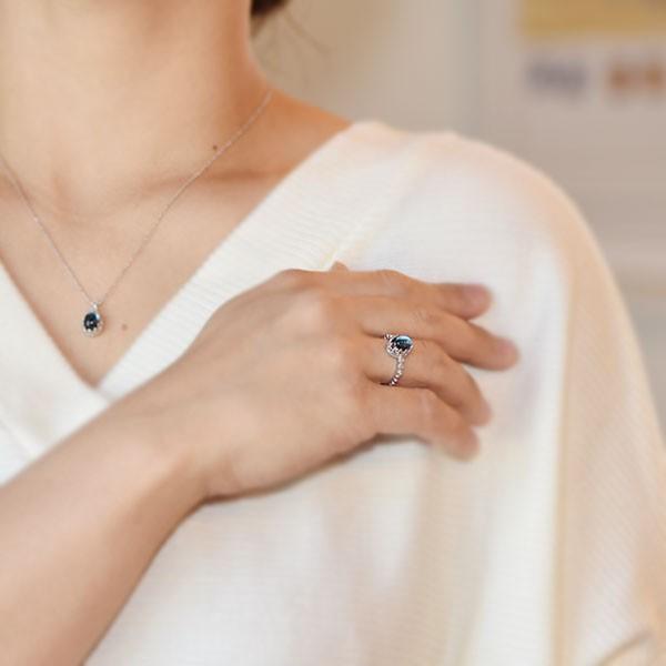 ロンドンブルートパーズ ローズカットダイヤ  リング レースアンティーク  PT900 K18 K10対応の画像