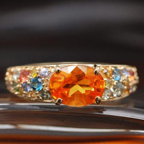 スペサタイトガーネット サファイヤ ダイヤマルチカラー マスケラ リング PT900 K18 K10対応 誕生石 1月 | 