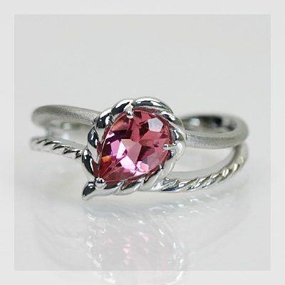 K18WG天然ピンクトルマリンリングサイズ10号4.1gダイヤモンド入り