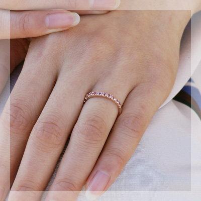 ピンクトルマリン ウェーブライン リング 誕生石 10月 春色ピンク PT900 K18 K10対応の画像