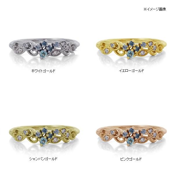 アクアマリン ブルーサファイア ローズカット ダイヤモンド リング ボタニカル PT900 K18 K10対応 誕生石 3月 9月の画像