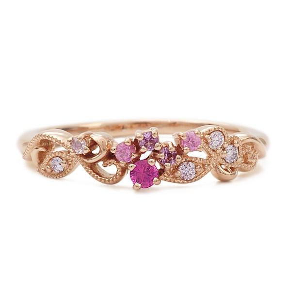 ピンクサファイア ローズカットダイヤ ダイヤモンド リング ボタニカル