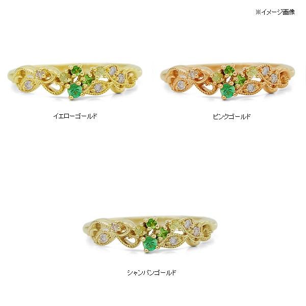 エメラルド ペリドット ローズカットダイヤ ダイヤモンド リング ボタニカル PT900 K18 K10対応 誕生石 4月 5月 8月の画像
