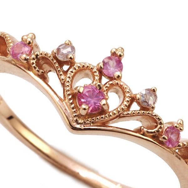 ピンクサファイア ローズカットダイヤリング ハートティアラ PT900 K18