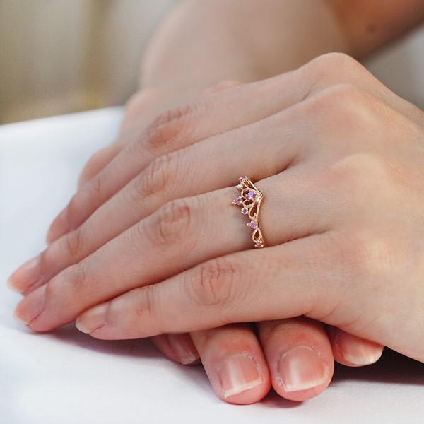 ピンクサファイア　リング　指輪　ローズカット　K10 ピンクサファイア ローズカットダイヤリング ハートティアラ PT900 K18