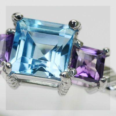 さわやかカラーでクールに ブルートパーズ アメシストリング 誕生石 2月 11月 PT900 K18 K10対応の画像