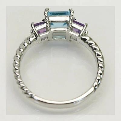 さわやかカラーでクールに ブルートパーズ アメシストリング 誕生石 2月 11月 PT900 K18 K10対応の画像