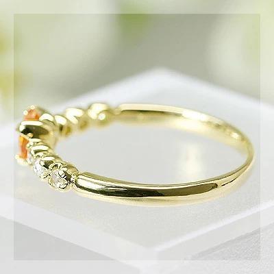 4ミリ スペサタイトガーネットハート＆ローズカットダイヤモンドリング PT900 K18 K10対応 誕生石 1月の画像