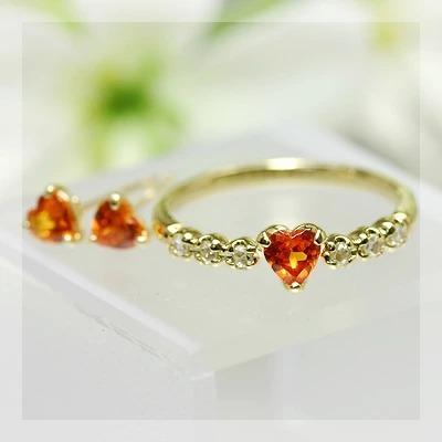 4ミリ スペサタイトガーネットハート＆ローズカットダイヤモンドリング PT900 K18 K10対応 誕生石 1月の画像