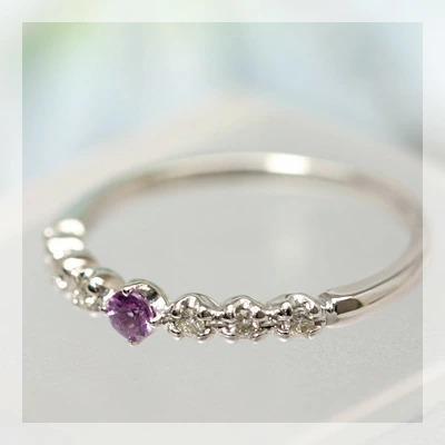 バイオレットサファイア ダイヤモンド リング 誕生石 4月 9月 PT900 K18 K10対応の画像
