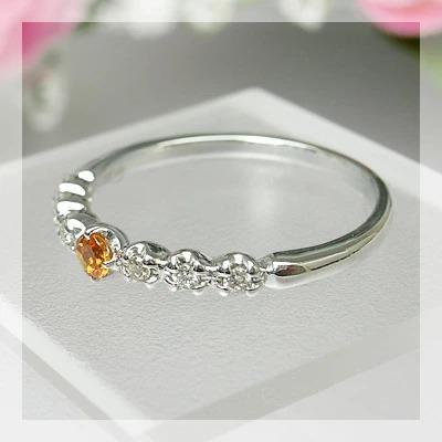 スペサタイトガーネット ダイヤモンド デザイン リング 誕生石 1月 PT900 K18 K10対応の画像