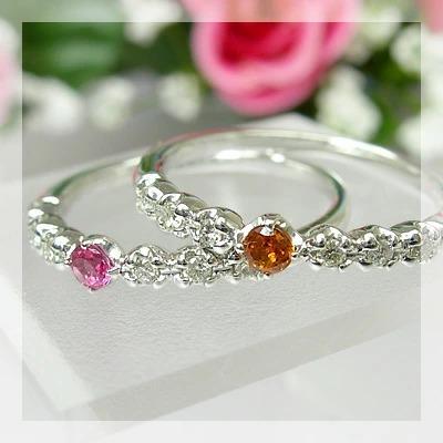 K18WGスペサタイトガーネット・グリーントルマリン・ダイヤモンドリング