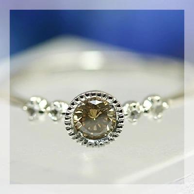 グレード付ブラウンダイヤモンド ローズカットダイヤモンド リング PT900 K18 K10対応 誕生石 4月の画像