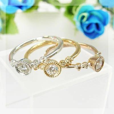 グレードダイヤモンド ローズカットダイヤ リング PT900 K18 K10対応 誕生石 4月の画像