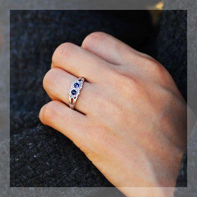 サンエンタープライズ社のローズカットブルーサファイア ローズカットダイヤリング 誕生石 4月 9月 PT900 K18 K10対応の画像