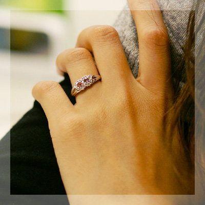 ピンク＆バイオレットサファイア ローズカットダイヤリング ツイン