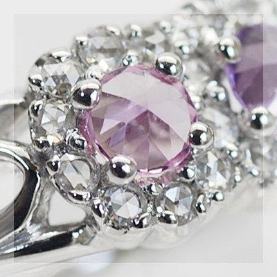 ピンク＆バイオレットサファイア ローズカットダイヤリング ツイン