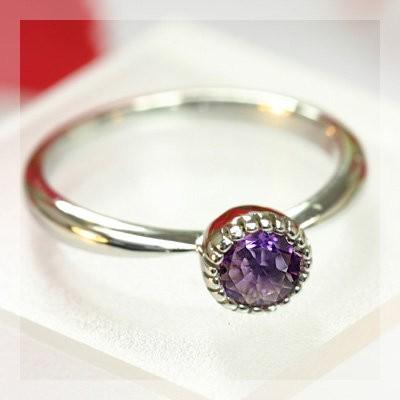 5ミリ アメシストミル打デザインリング 誕生石 2月 PT900 K18 K10対応の画像