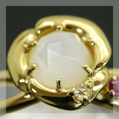 マジョレット 白蝶貝 ルビー ローズカットダイヤリング 誕生石 4月 7月 PT900 K18 K10対応の画像