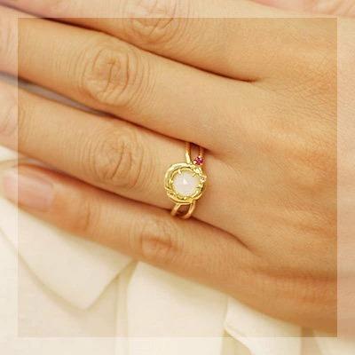 マジョレット 白蝶貝 ルビー ローズカットダイヤリング 誕生石 4月 7月 PT900 K18 K10対応の画像