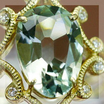 人気 再販 グリーンクォーツ ダイヤモンド ドレスデングリーン リング 誕生石 4月　PT900 K18 K10対応の画像