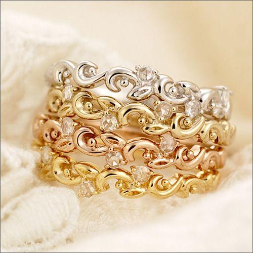 木の葉のささやき ローズカットダイヤリング 誕生石 4月 PT900 K18 K10 