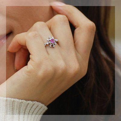 ピンクサファイア ダイヤモンドリング デコーレ 誕生石 4月 9月 K18 K10対応 春色ピンクの画像