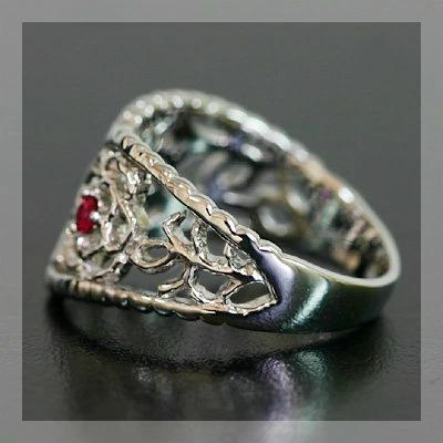 レース・オブ・ローズ ルビー ローズカットダイヤピンキーリング 誕生石 4月 7月 PT900 K18 K10対応の画像