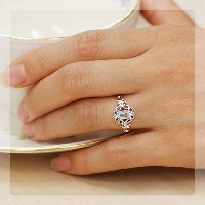 アール リーニュ アクアマリン ローズカットダイヤリング 誕生石 3月 PT900 K18 K10対応の画像