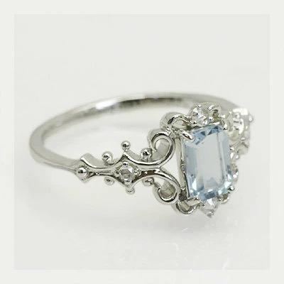 アール リーニュ アクアマリン ローズカットダイヤリング 誕生石 3月 PT900 K18 K10対応の画像