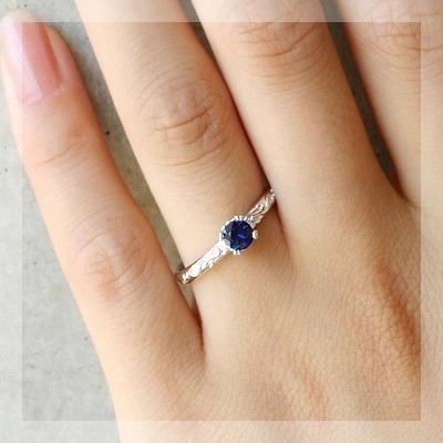 ブルーサファイアツタの葉リング 誕生石 9月 PT900 K18 K10対応