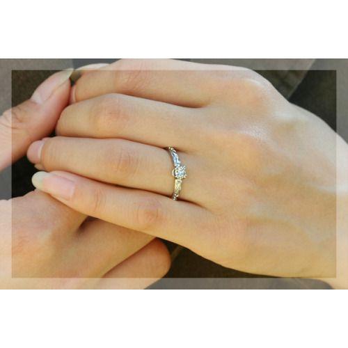 ベーネブリリアント ダイヤモンドリング ツタの葉モチーフ 3.7mm ダイヤモンド デザインリング 誕生石 4月 PT900 K18 K10対応の画像