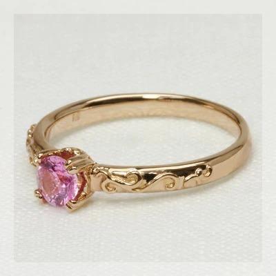 4mm ピンクサファイア ツタの葉 リング 誕生石 9月 PT900 K18 K10対応 春色ピンクの画像