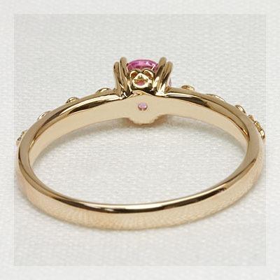 4mm ピンクサファイア ツタの葉 リング 誕生石 9月 PT900 K18 K10対応 春色ピンクの画像