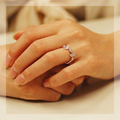 ローズカット ダイヤ リング クラシカルリーフ 誕生石 4月 PT900 K18 K10対応の画像