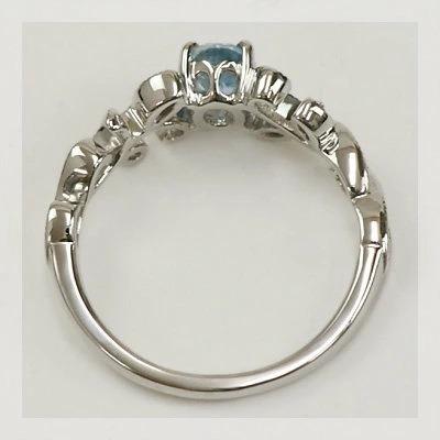 サンタマリアアフリカーナ アクアマリン ローズカットダイヤモンド リング ツタの葉ライン PT900 K18 K10対応 誕生石 3月の画像