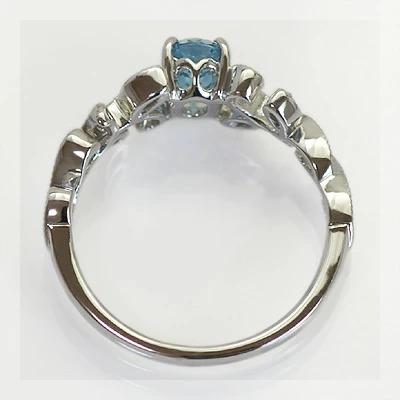 ロンドンブルートパーズ ローズカットダイヤモンド リング ツタの葉ライン PT900 K18 K10対応 誕生石 4月 11月の画像