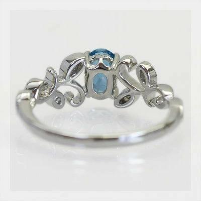 ロンドンブルートパーズ ローズカットダイヤモンド リング ツタの葉ライン PT900 K18 K10対応 誕生石 4月 11月の画像