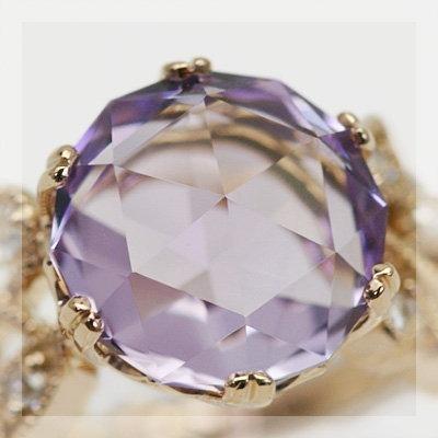 ソリドール アメシスト ローズカットダイヤモンドリング 誕生石 2月 PT900 K18 K10対応の画像