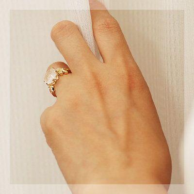 ソリドール ローズクォーツ ローズカットダイヤモンドリング 誕生石 4月 春色ピンク PT900 K18 K10対応の画像