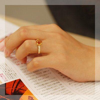 ポイント10％中 大人の存在感 シトリン ダイヤモンドリング PT900 K18