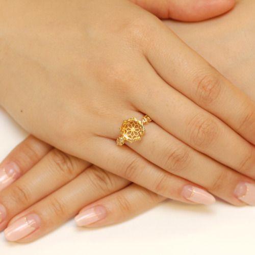 プリマヴェーラ シトリン ローズカットダイヤモンドリング Primavera PT900 K18 K10対応  誕生石 4月 11月の画像