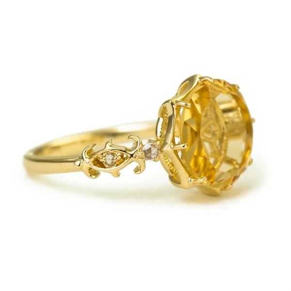 プリマヴェーラ シトリン ローズカットダイヤモンドリング Primavera PT900 K18 K10対応  誕生石 4月 11月の画像