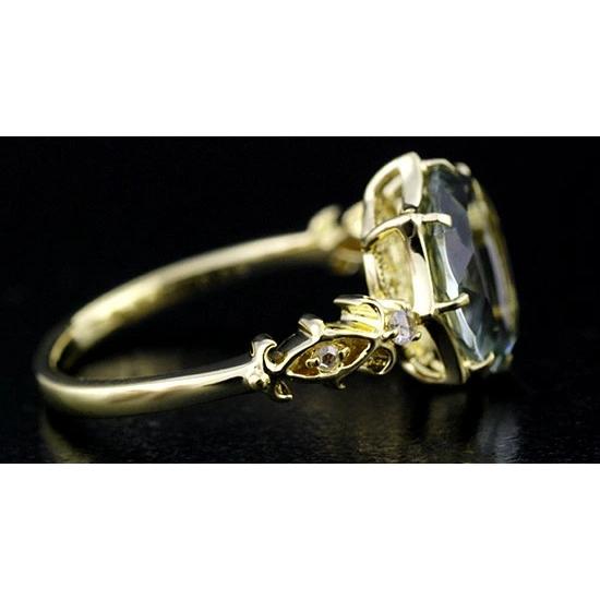 グリーンクォーツ ローズカットダイヤリング プリマヴェーラ 誕生石 4月 PT900 K18 K10対応の画像