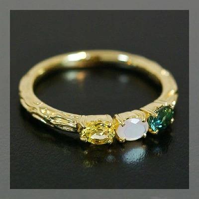 イエローサファイア 白蝶貝 グリーントルマリンリング ラーマ PT900 K18 K10対応  誕生石 9月 10月の画像